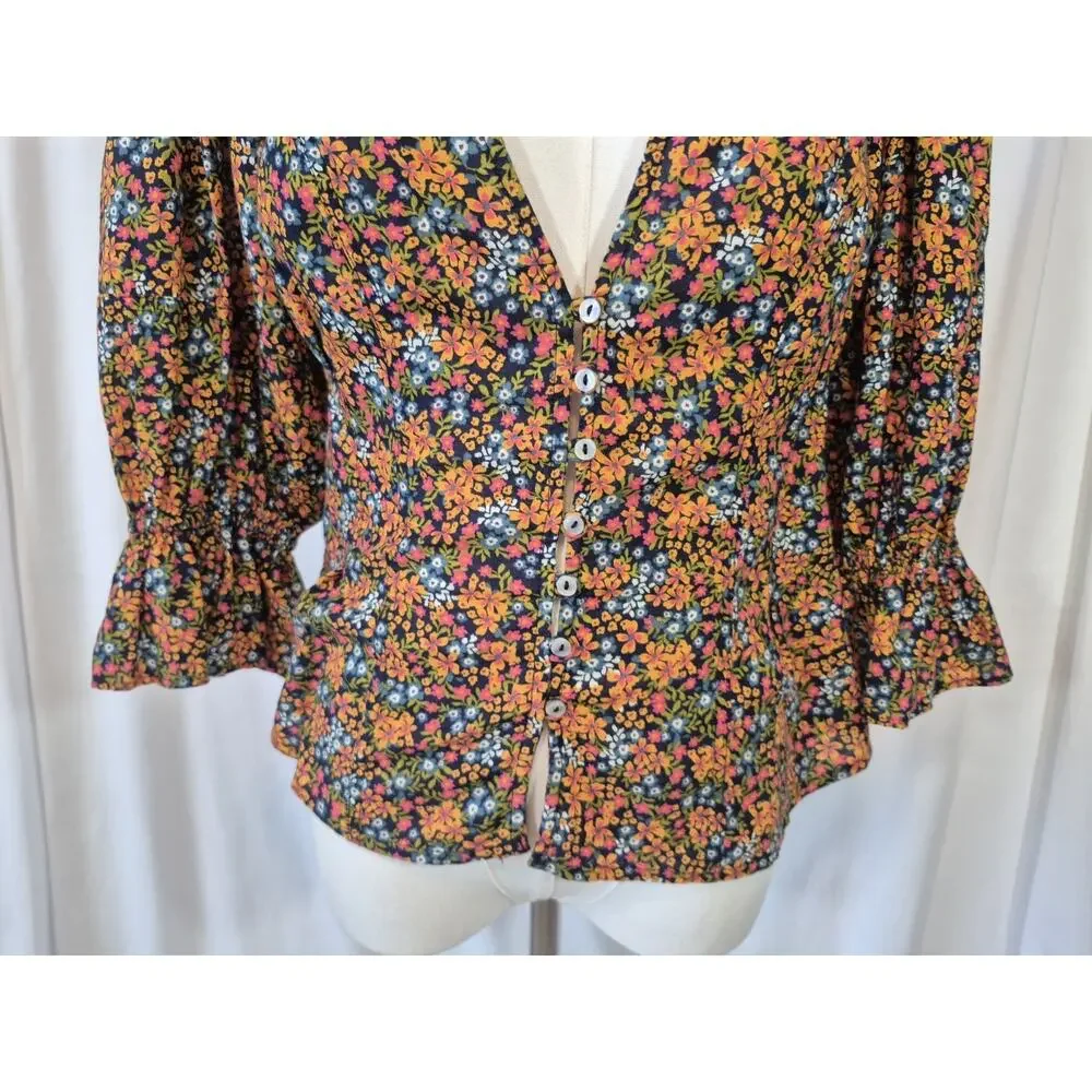 Free People I Found You Floral Orange Cotton Printed Top Small New